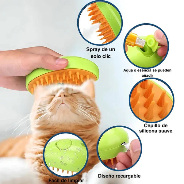 🐾✨ Cepillo de Vapor para Mascotas – Limpieza, Desenredo y Relajación en un Solo Paso