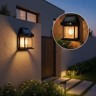 🌞💡 Foco Solar de Pared con Ampolleta Vintage – Luz Cálida y Estilo sin Cables ✨